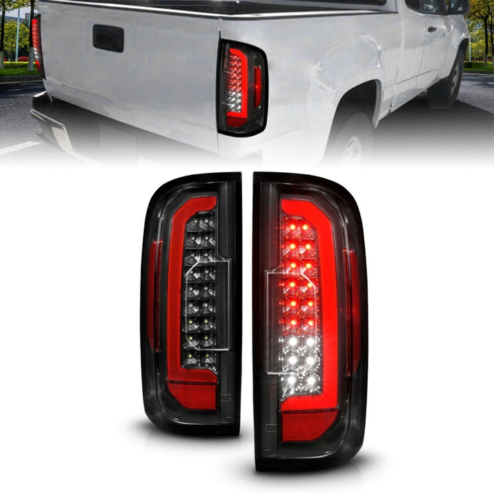 ANZO 15-21 GMC Canyon Full LED Taillights w/ Red Lightbar Black Housing/Clear Lens - Bull Strap
