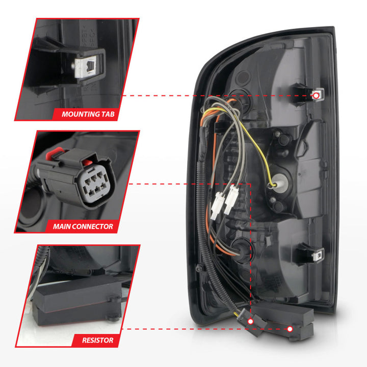 ANZO 15-21 GMC Canyon Full LED Taillights w/ Red Lightbar Black Housing/Clear Lens - Bull Strap
