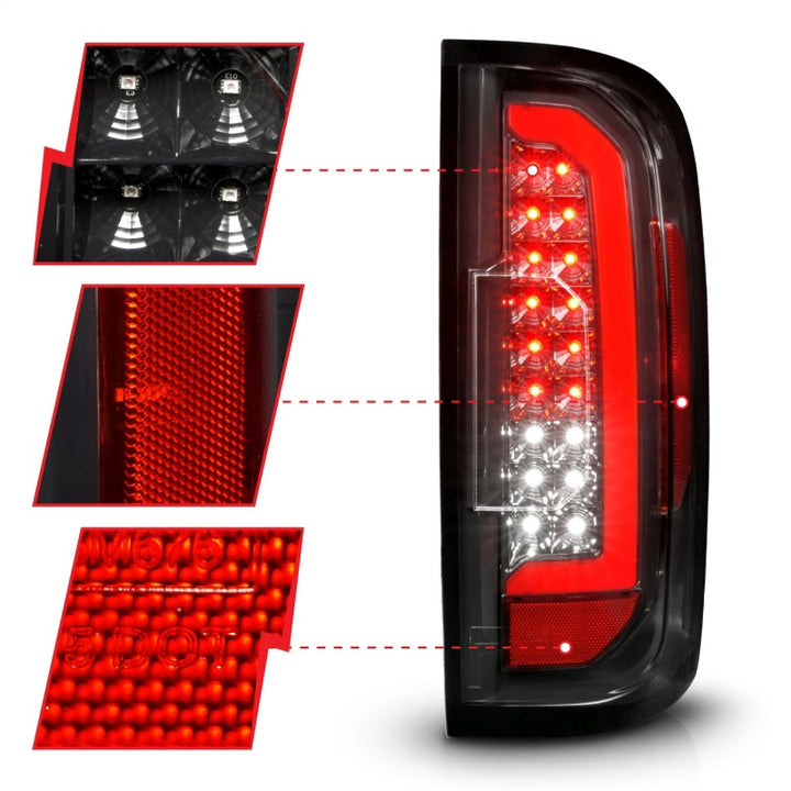 ANZO 15-21 GMC Canyon Full LED Taillights w/ Red Lightbar Black Housing/Clear Lens - Bull Strap