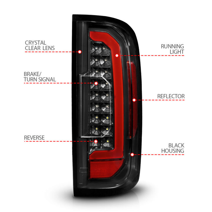 ANZO 15-21 GMC Canyon Full LED Taillights w/ Red Lightbar Black Housing/Clear Lens - Bull Strap