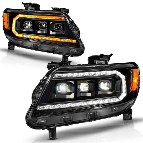 ANZO 15-22 Chevy Colorado Blk Housing Full LED DRL Projector Headlight w/ Sequential Light Bar - Bull Strap