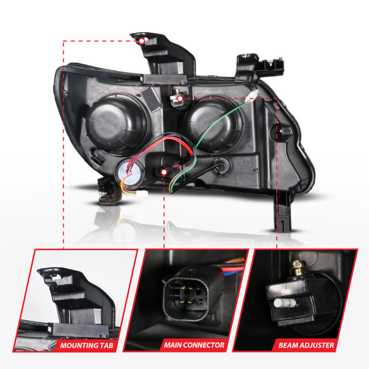ANZO 15-22 Chevy Colorado Blk Housing Full LED DRL Projector Headlight w/ Sequential Light Bar - Bull Strap