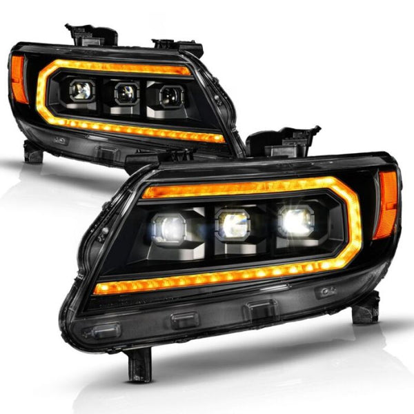 ANZO 15-22 Chevy Colorado Full LED Headlights w/ Initiation (Amber DRL) - Black - Bull Strap