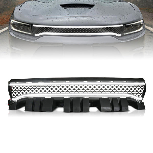 ANZO 15-23 Dodge Charger Black LED Grille w/ Initiation & Running Light/DRL Bar - Bull Strap