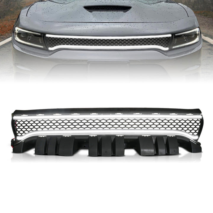 ANZO 15-23 Dodge Charger Black LED Grille w/ Initiation & Running Light/DRL Bar - Bull Strap