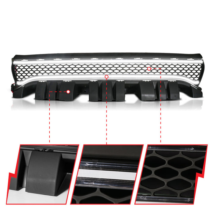 ANZO 15-23 Dodge Charger Black LED Grille w/ Initiation & Running Light/DRL Bar - Bull Strap