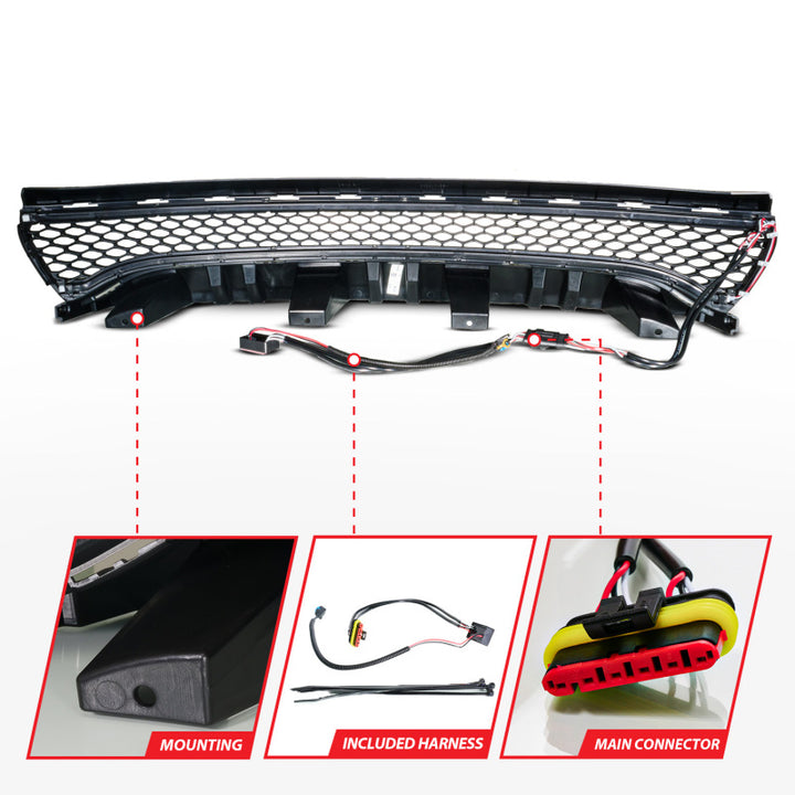 ANZO 15-23 Dodge Charger Black LED Grille w/ Initiation & Running Light/DRL Bar - Bull Strap