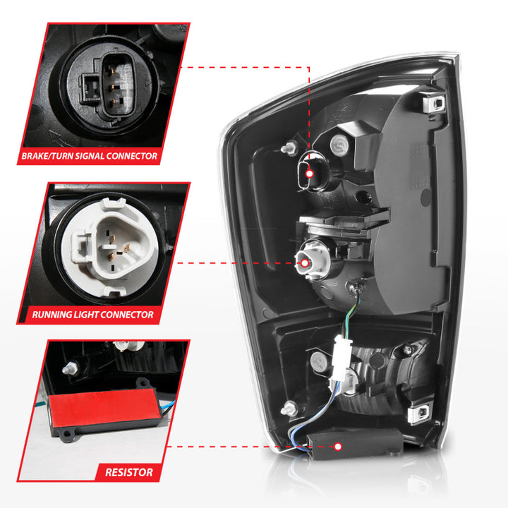 ANZO 16-21 Toyota Tacoma LED Tail Lights - w/ Light Bar Sequential Black Housing & Smoke Lens - Bull Strap
