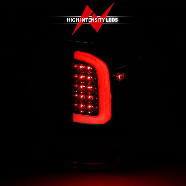 ANZO 16-21 Toyota Tacoma LED Tail Lights - w/ Light Bar Sequential Black Housing & Smoke Lens - Bull Strap