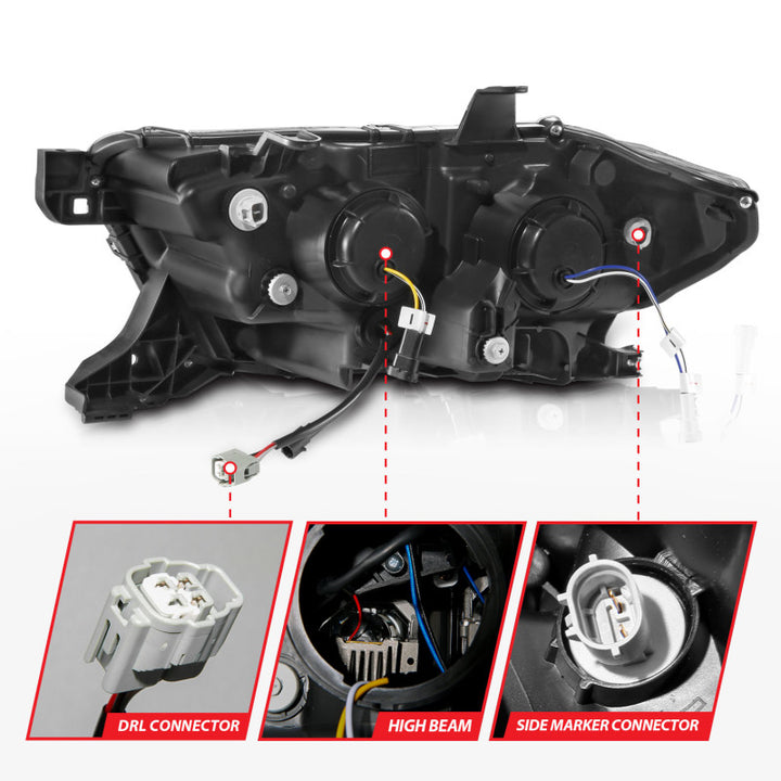 ANZO 16-22 Toyota Tacoma LED Projector Headlights w/ Light Bar Sequential Black Housing w/Initiation - Bull Strap