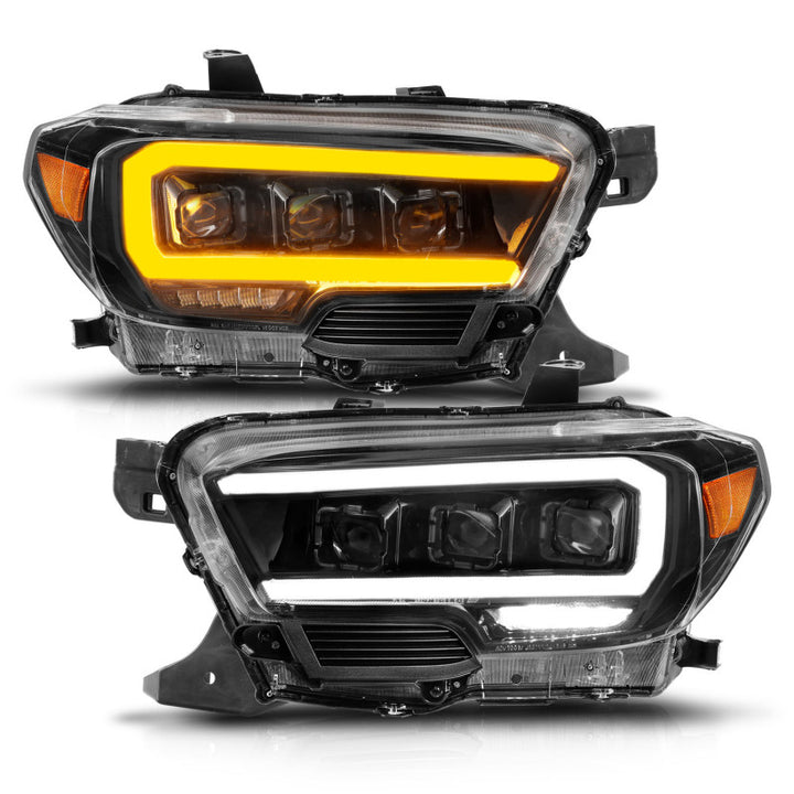 ANZO 16-22 Toyota Tacoma LED Projector Headlights w/ Light Bar Sequential Black Housing w/Initiation - Bull Strap