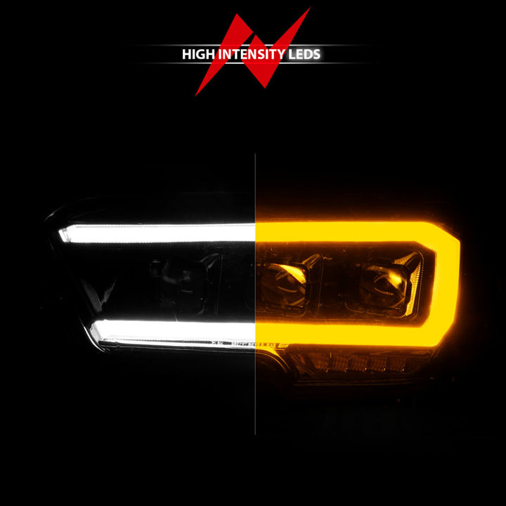 ANZO 16-22 Toyota Tacoma LED Projector Headlights w/ Light Bar Sequential Black Housing w/Initiation - Bull Strap
