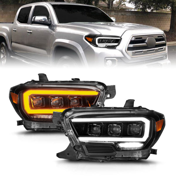 ANZO 16-22 Toyota Tacoma SR/SR5 ONLY Full LED Proj Headlights w/Light Bar Seq. Blk w/Initiation Lgt - Bull Strap
