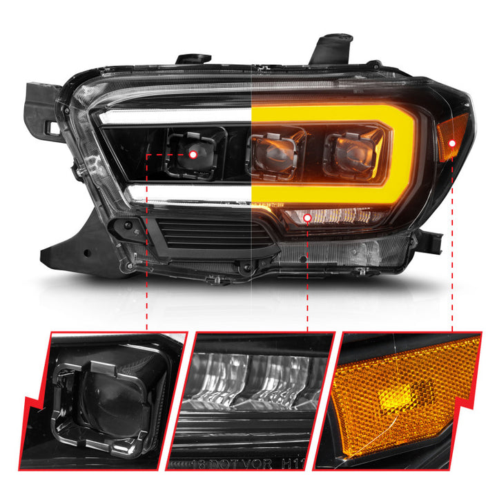 ANZO 16-22 Toyota Tacoma SR/SR5 ONLY Full LED Proj Headlights w/Light Bar Seq. Blk w/Initiation Lgt - Bull Strap