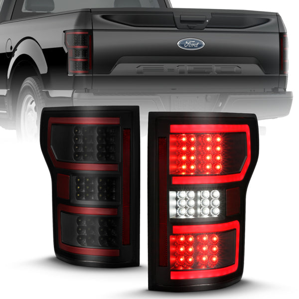 ANZO 18-19 Ford F-150 LED Taillight Black Housing Clear Lens Red Light Bar W/Sequential - Bull Strap