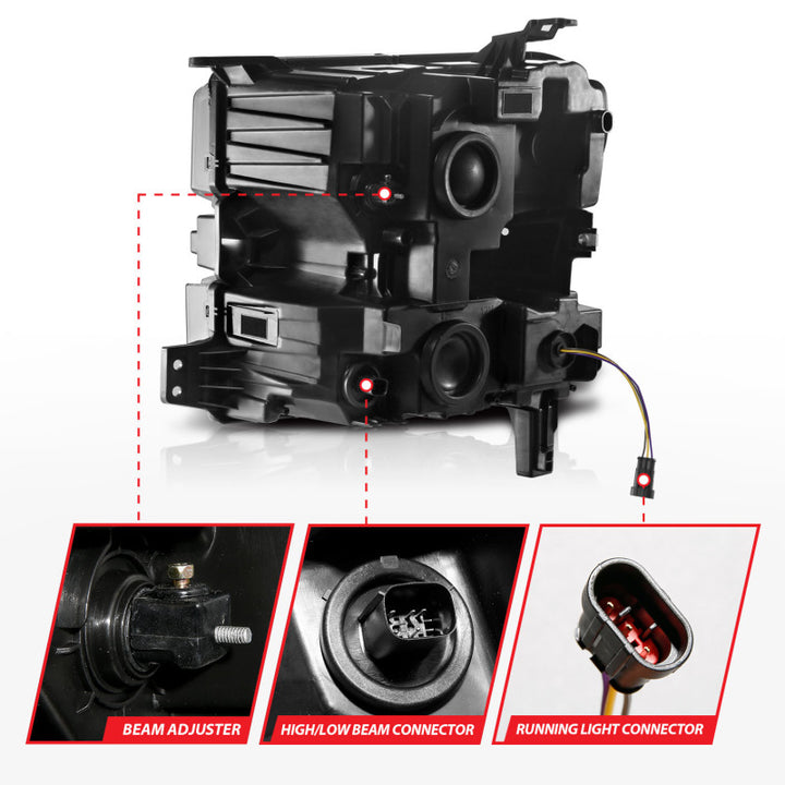 ANZO 19-22 Chevrolet Silverado 1500 LED Proj HL w/Lgt Bar SwBk Seq. Blk w/In. Light - Passenger Side - Bull Strap