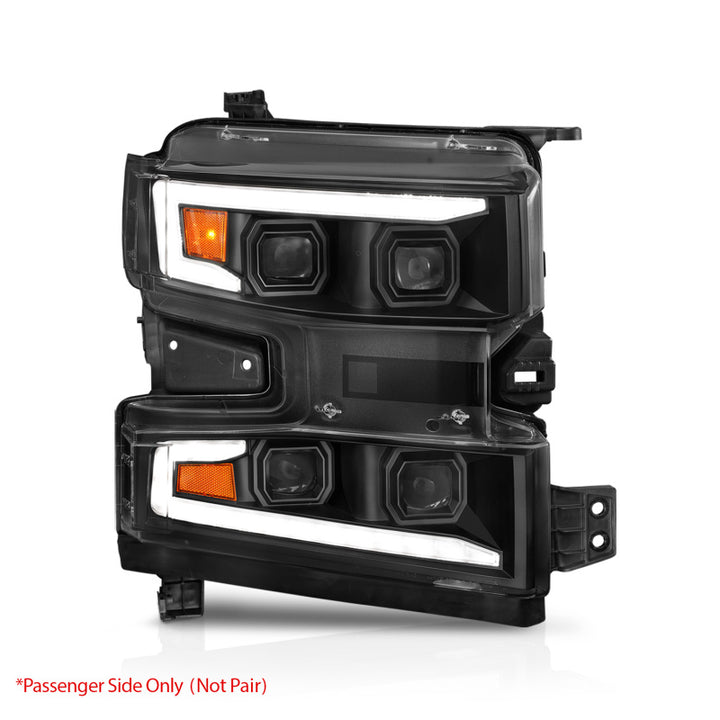 ANZO 19-22 Chevrolet Silverado 1500 LED Proj HL w/Lgt Bar SwBk Seq. Blk w/In. Light - Passenger Side - Bull Strap