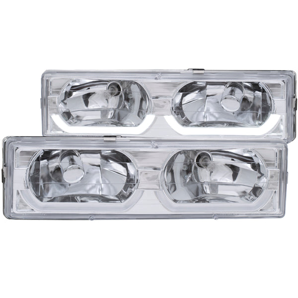 ANZO 1988-1998 Chevrolet C1500 Crystal Headlights Chrome w/ Low - Brow - Bull Strap