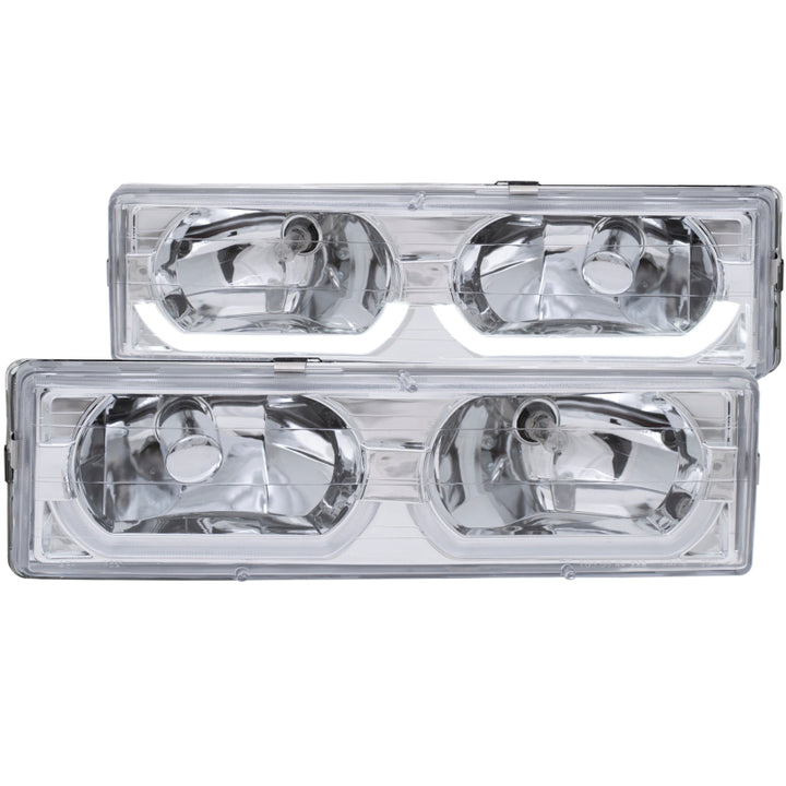 ANZO 1988-1998 Chevrolet C1500 Crystal Headlights Chrome w/ Low - Brow - Bull Strap