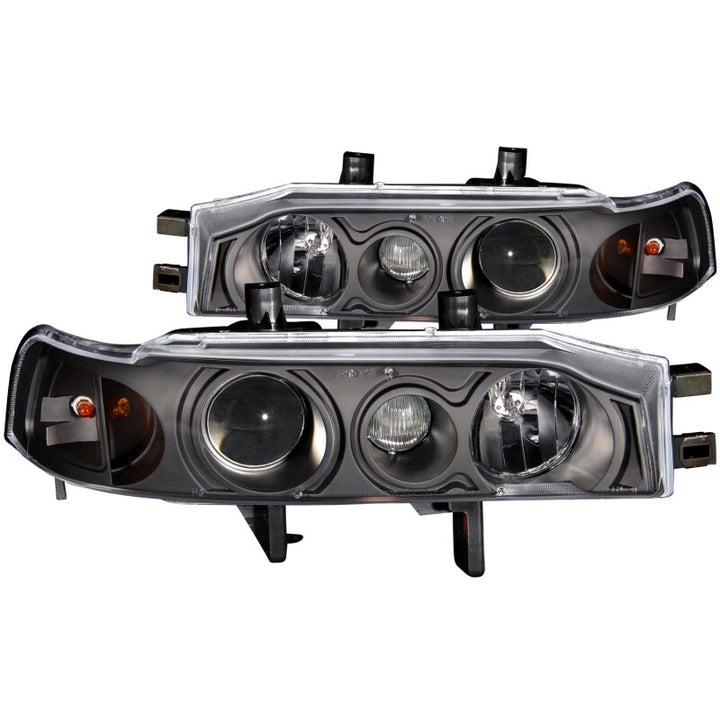 ANZO 1990-1993 Honda Accord Projector Headlights w/ Halo Black 1pc - Bull Strap