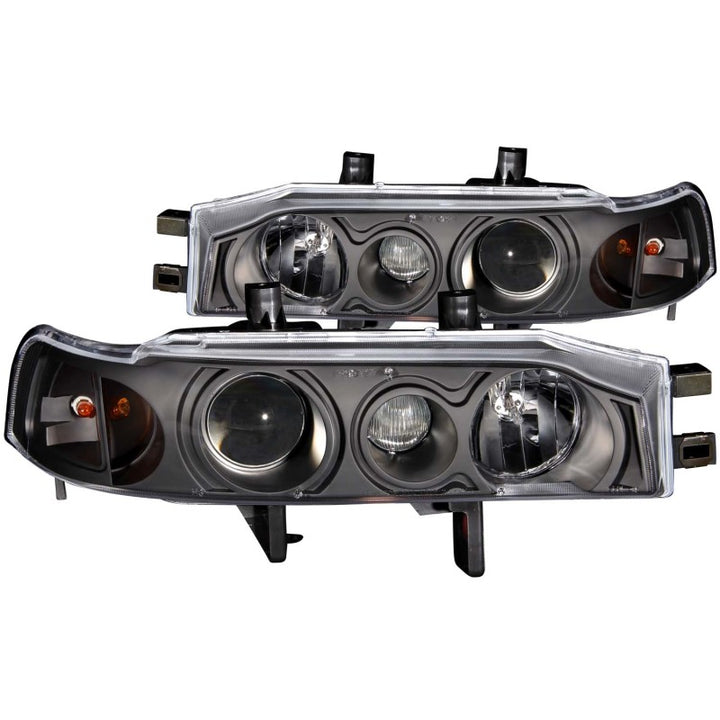 ANZO 1990-1993 Honda Accord Projector Headlights w/ Halo Black 1pc - Bull Strap
