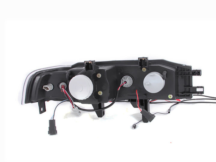 ANZO 1990-1993 Honda Accord Projector Headlights w/ Halo Black 1pc - Bull Strap