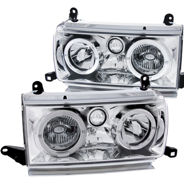 ANZO 1991-1994 Toyota Land Cruiser Crystal Headlights w/ Halo Chrome - Bull Strap