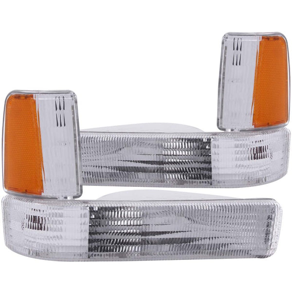 ANZO 1991-1996 Dodge Dakota Euro Parking Lights Chrome w/ Amber Reflector - Bull Strap