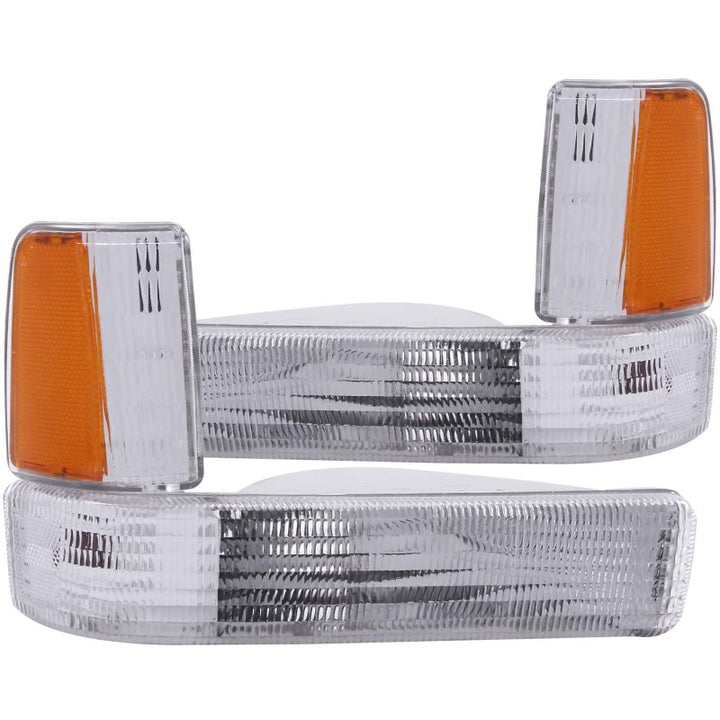 ANZO 1991-1996 Dodge Dakota Euro Parking Lights Chrome w/ Amber Reflector - Bull Strap