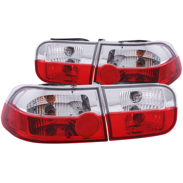 ANZO 1992-1995 Honda Civic Taillights Red/Clear - Bull Strap