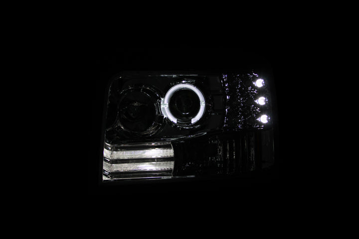 ANZO 1992-1996 Ford F-150 Projector Headlights w/ Halo Chrome w/ Side Markers and Parking Lights - Bull Strap