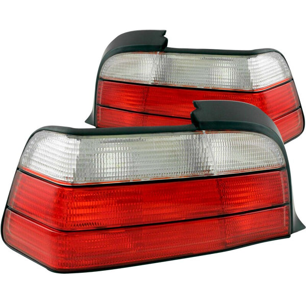 ANZO 1992-1998 BMW 3 Series E36 Coupe/Convertible Taillights Red/Clear - Bull Strap