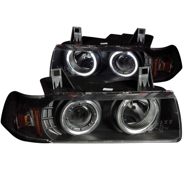 ANZO 1992-1998 BMW 3 Series E36 Projector Headlights w/ Halo Black G2 1 pc - Bull Strap