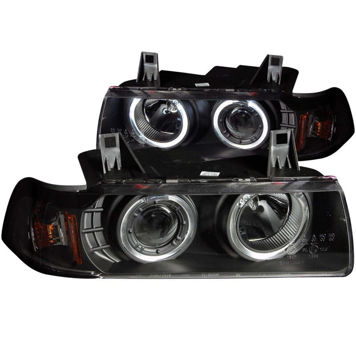 ANZO 1992-1998 BMW 3 Series E36 Projector Headlights w/ Halo Black G2 1 pc - Bull Strap