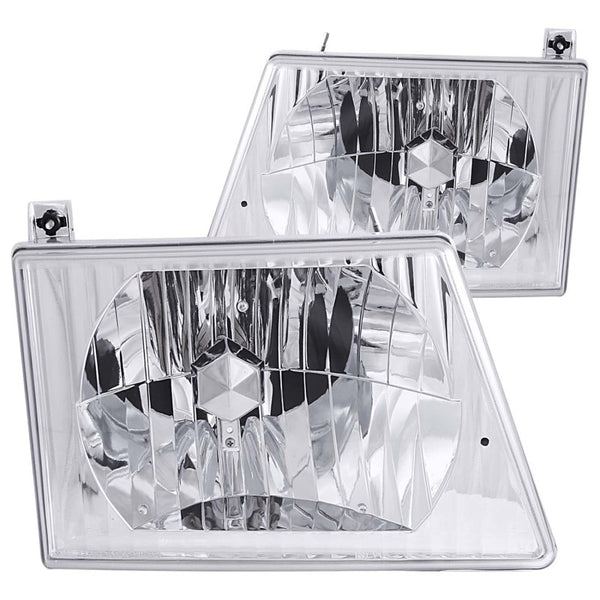 ANZO 1992-2006 Ford Econoline Crystal Headlights Chrome - Bull Strap