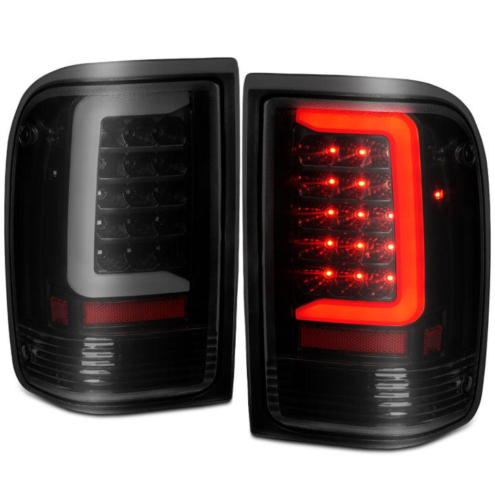 ANZO 1993-1997 Ford  Ranger LED Tail Lights w/ Light Bar Black Housing Smoked Lens - Bull Strap