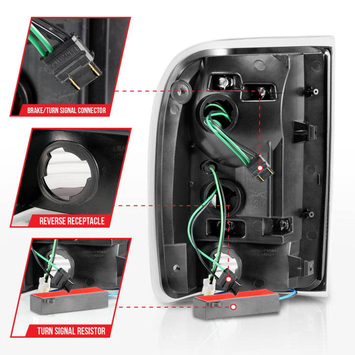 ANZO 1993-1997 Ford  Ranger LED Tail Lights w/ Light Bar Black Housing Smoked Lens - Bull Strap