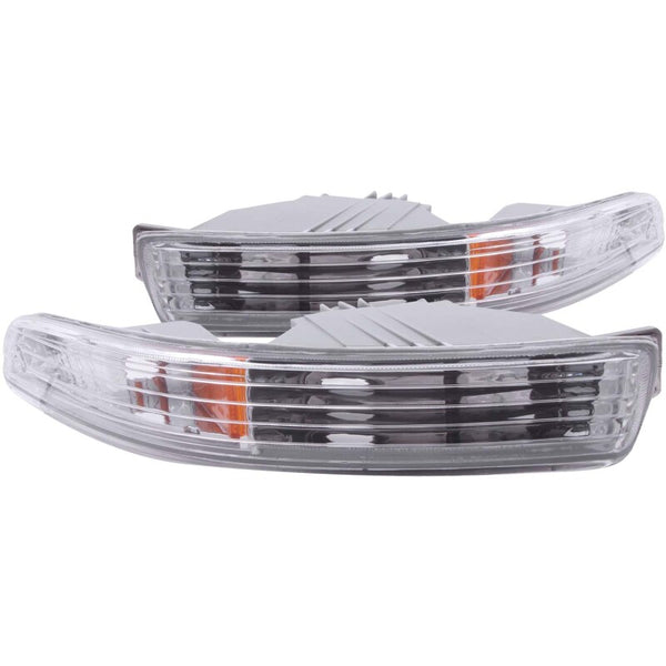 ANZO 1994-1997 Acura Integra Euro Parking Lights Chrome w/ Amber Reflector - Bull Strap