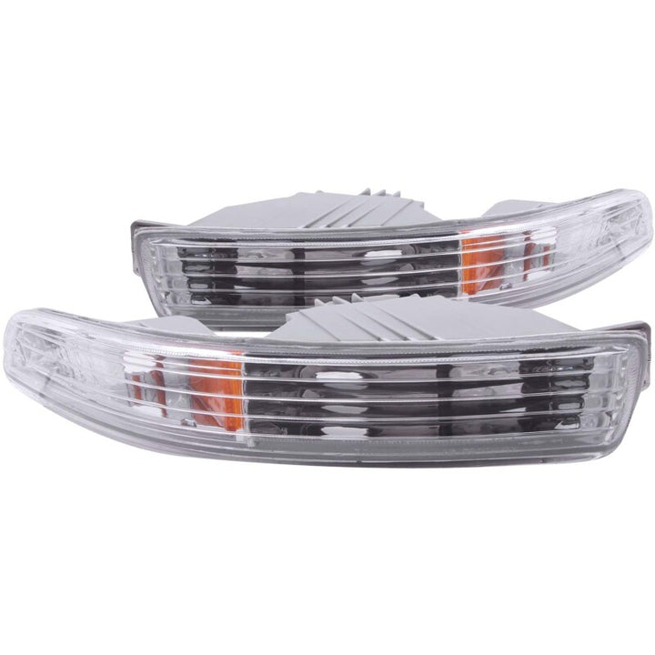 ANZO 1994-1997 Acura Integra Euro Parking Lights Chrome w/ Amber Reflector - Bull Strap