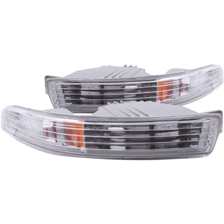 ANZO 1994-1997 Acura Integra Euro Parking Lights Chrome w/ Amber Reflector - Bull Strap