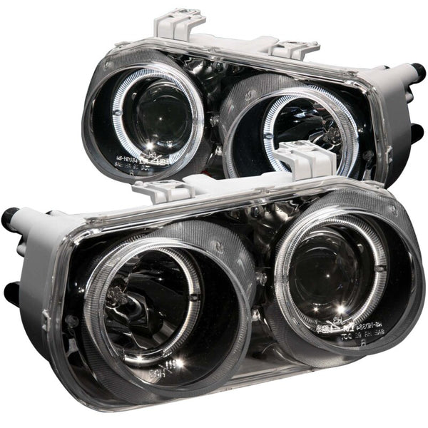 ANZO 1994-1997 Acura Integra Projector Headlights w/ Halo Black - Bull Strap