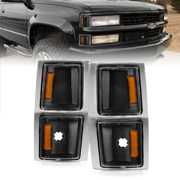 ANZO 1994-1998 Chevrolet Blazer Corner Lights Black Housing Clear Lens w/ Amber Reflector - Bull Strap