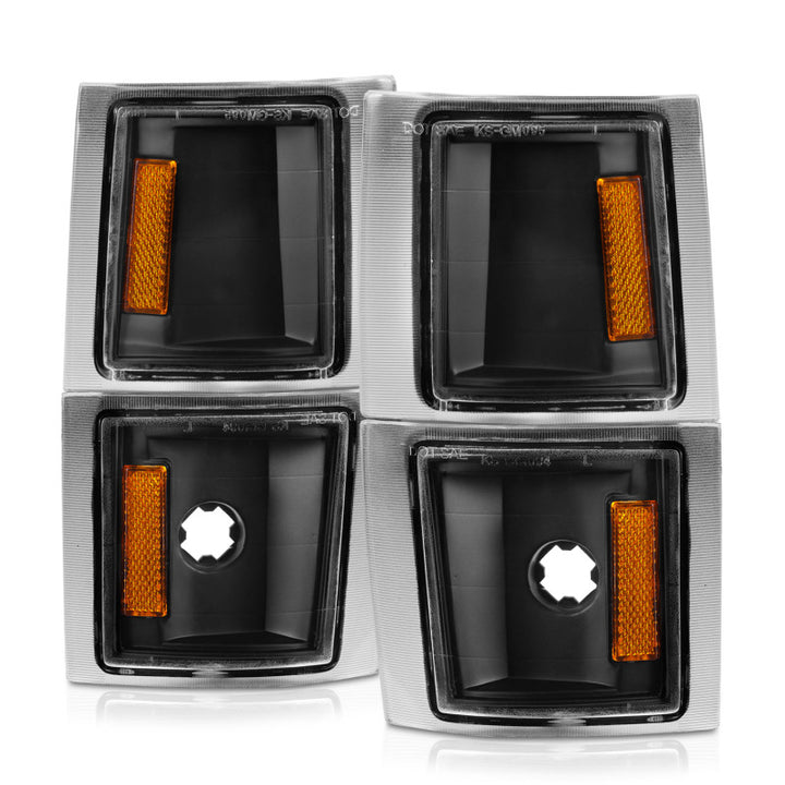 ANZO 1994-1998 Chevrolet Blazer Corner Lights Black Housing Clear Lens w/ Amber Reflector - Bull Strap