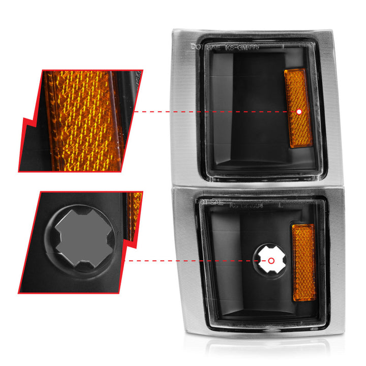 ANZO 1994-1998 Chevrolet Blazer Corner Lights Black Housing Clear Lens w/ Amber Reflector - Bull Strap