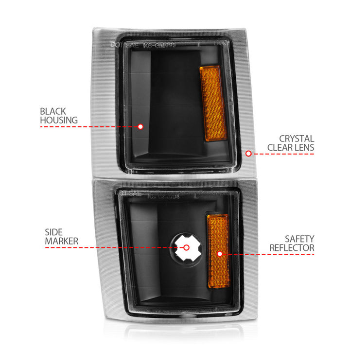 ANZO 1994-1998 Chevrolet Blazer Corner Lights Black Housing Clear Lens w/ Amber Reflector - Bull Strap