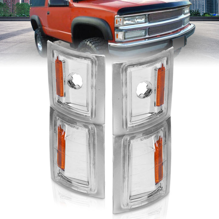 ANZO 1994-1998 Chevrolet Blazer Corner Lights Clear Lens w/ Amber Reflector - Bull Strap