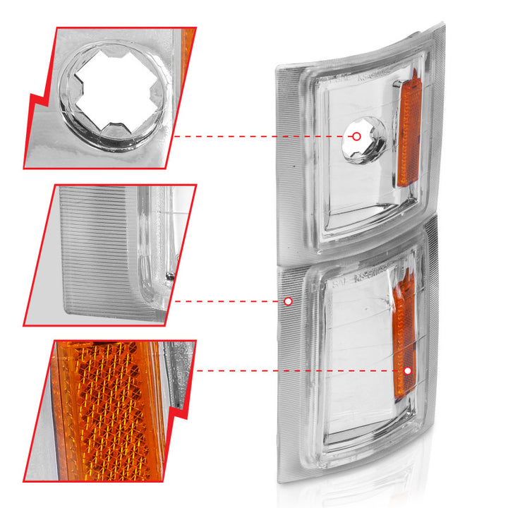 ANZO 1994-1998 Chevrolet Blazer Corner Lights Clear Lens w/ Amber Reflector - Bull Strap