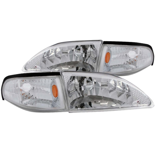 ANZO 1994-1998 Ford Mustang Crystal Headlights Chrome - Bull Strap