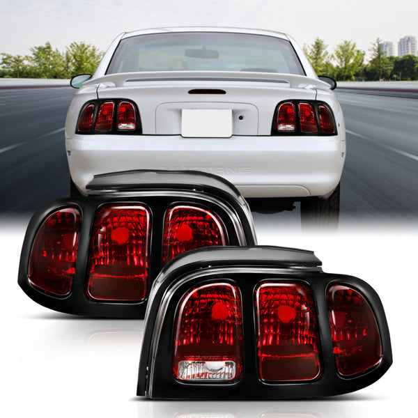 ANZO 1994-1998 Ford Mustang Taillight Dark Red Lens (OE Style) - Bull Strap