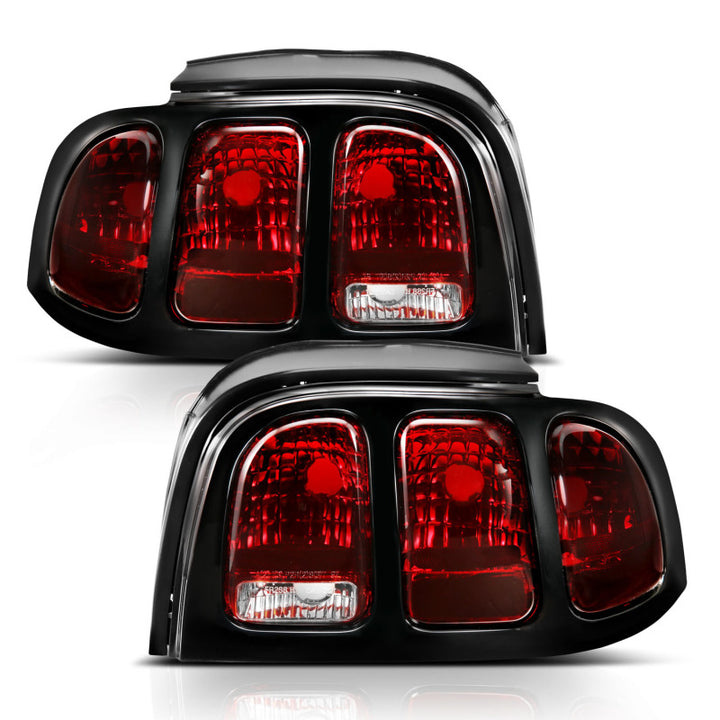 ANZO 1994-1998 Ford Mustang Taillight Dark Red Lens (OE Style) - Bull Strap